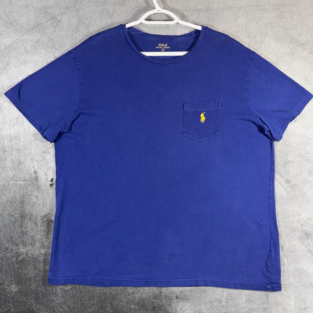 Polo Ralph Lauren Mens Blue Cotton Short Sleeve Pocket T-Shirt Large Yellow Pony